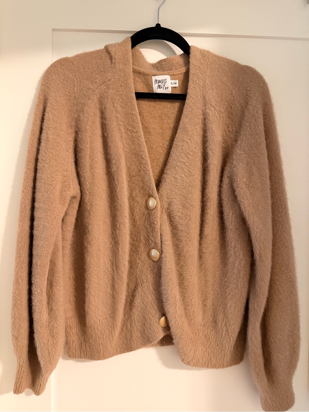 Princess Polly Tan Fuzzy Button-Front Cardigan